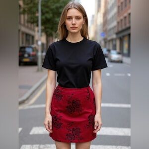 Vintage Red Embellished Mini Pencil Skirt